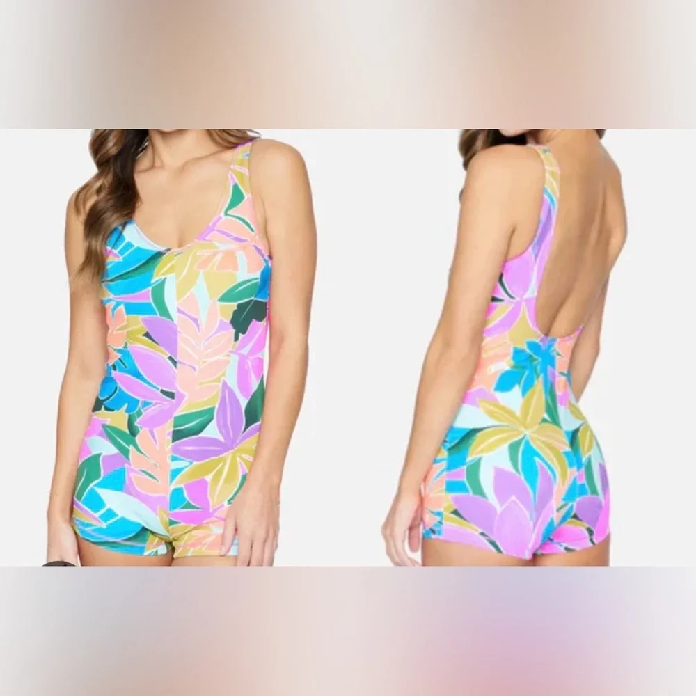 NWOT women's Hurley "Max Isla" boyleg 1-piece swimsuit - M - Picture 1 of 4